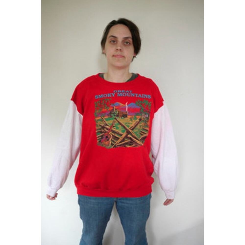 Vintage Great Smoky Mountains Log Cabin Cotton Poly Sweatshirt L USA Made